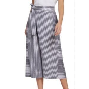 Eva Franco blue white gold stripe crop wide legs size 4